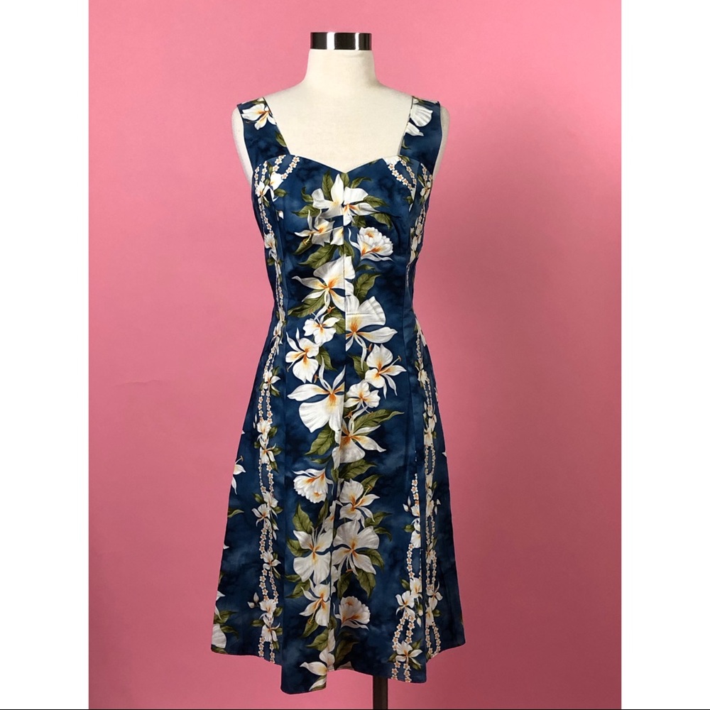 Jade Fashions Hawaiian blue white floral dress M
